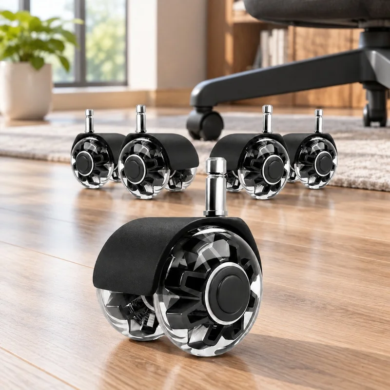 Pack of 5 Quiet Rubber Swivel Wheels for Office Chairs, Durable and Smooth-Rolling Furniture Casters