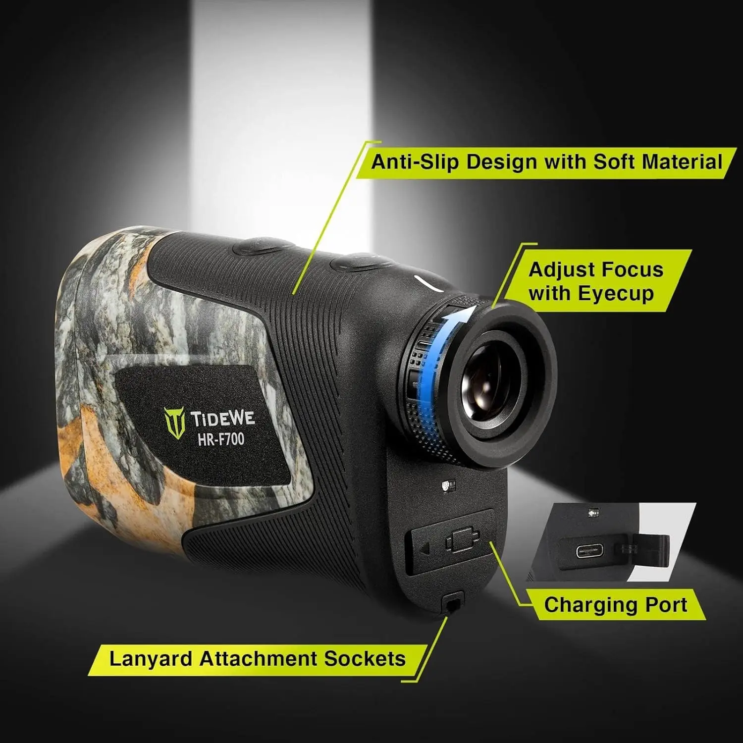 Hunting Rangefinder with Rechargeable Battery, 700/1000Y Camo Laser Range Finder 6X Magnification, Distance/Angle/Speed/S