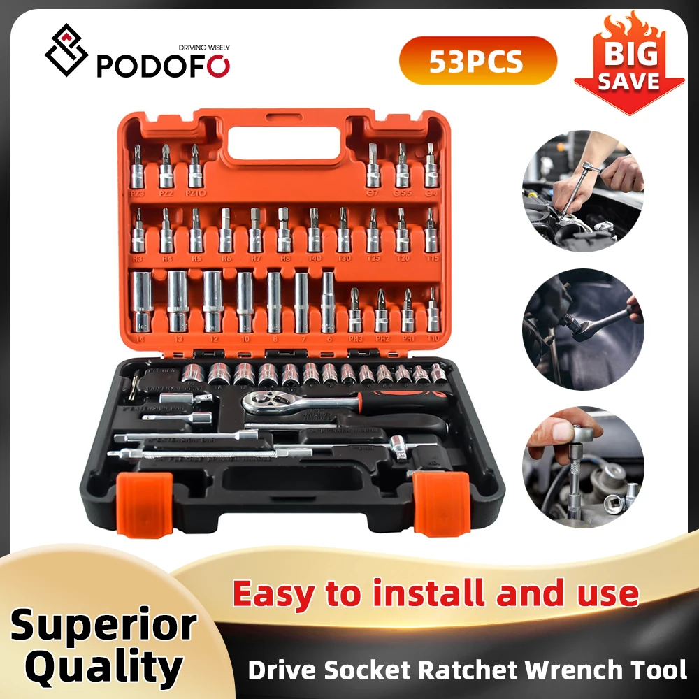 Facom Podofo Drive Socket Ratchet Wrench Tool 53pcs Auto Repair Kit DR