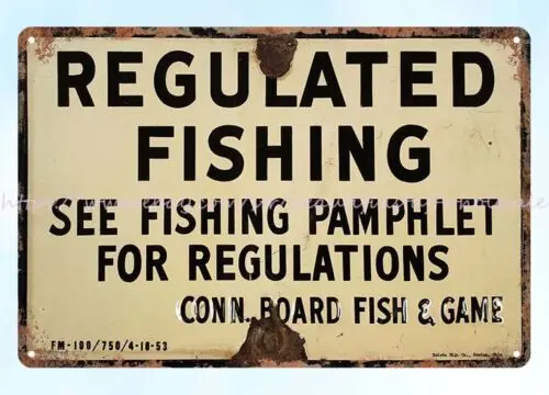 1953 Regulated Fishing Conn. Board Fishing & Game metal tin sign wall decals