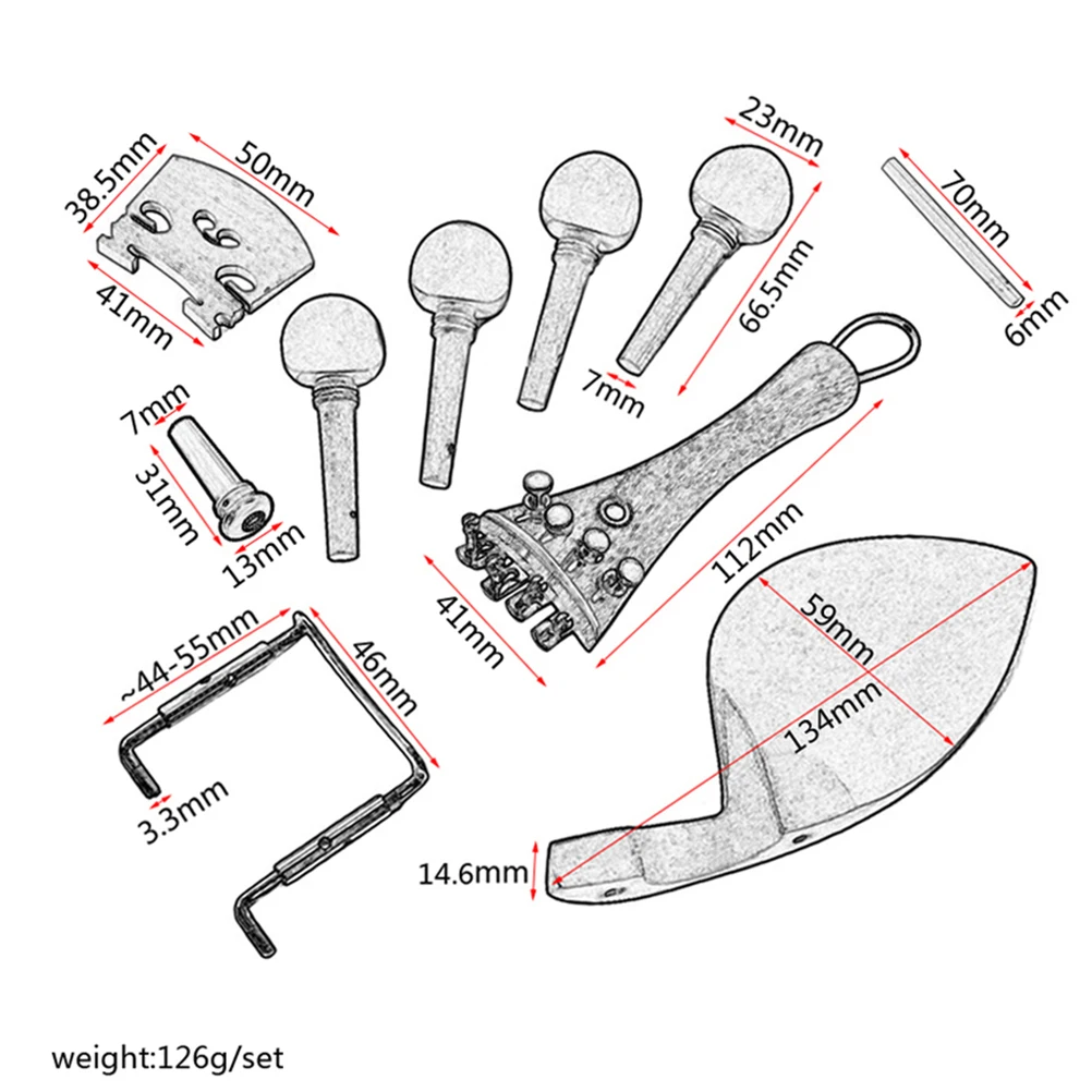 

15Pcs Violin Accessories Set Ebony Tailpiece Chinrest Endpin Tail Gut 4 Pegs Professional Repair Parts Kit for DIY Violins