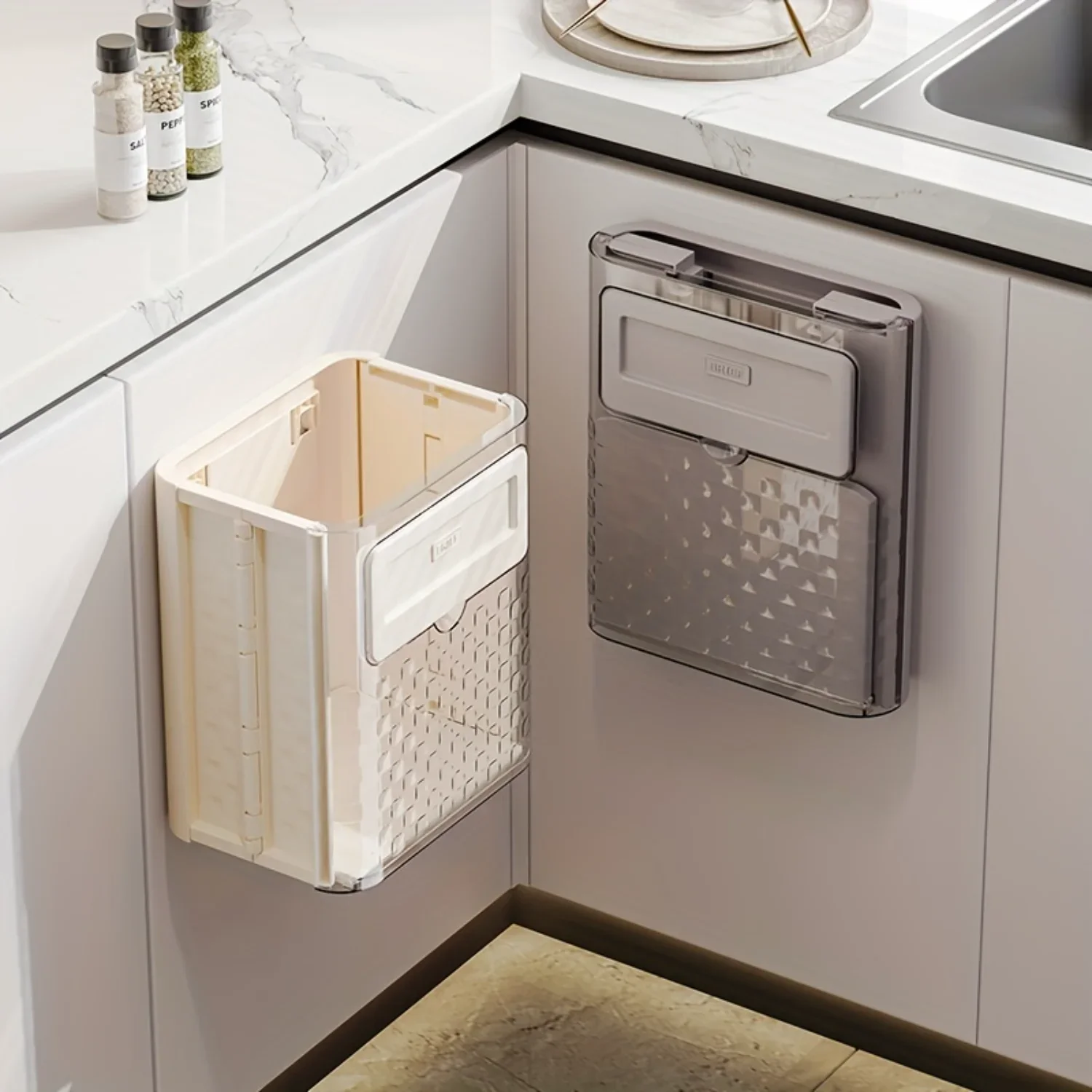 سلة المهملات المعلقة القابلة للطي، دلو معلق على الحائط لباب خزانة المطبخ #2