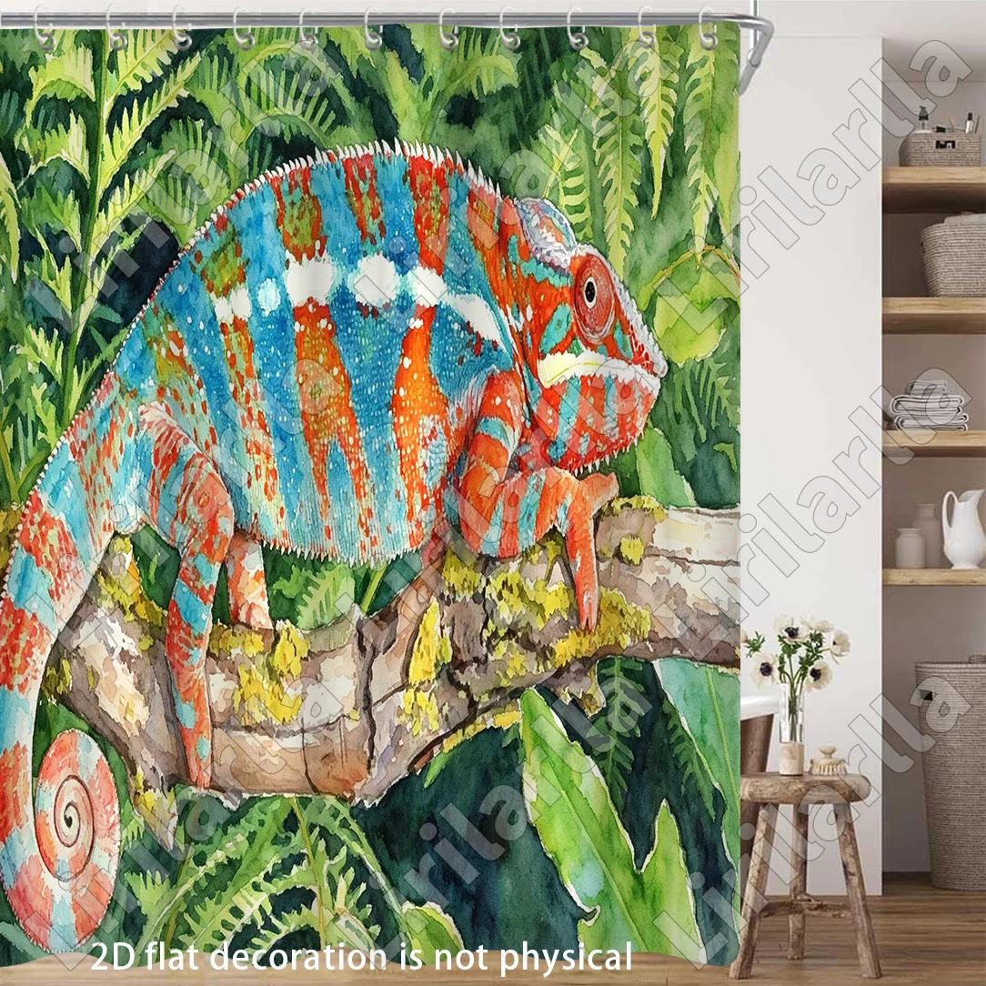Tropical Lizard Shower Curtain Jungle Rainforest Safari Animal Print Bathroom Decoration Curtain Curtain Liners