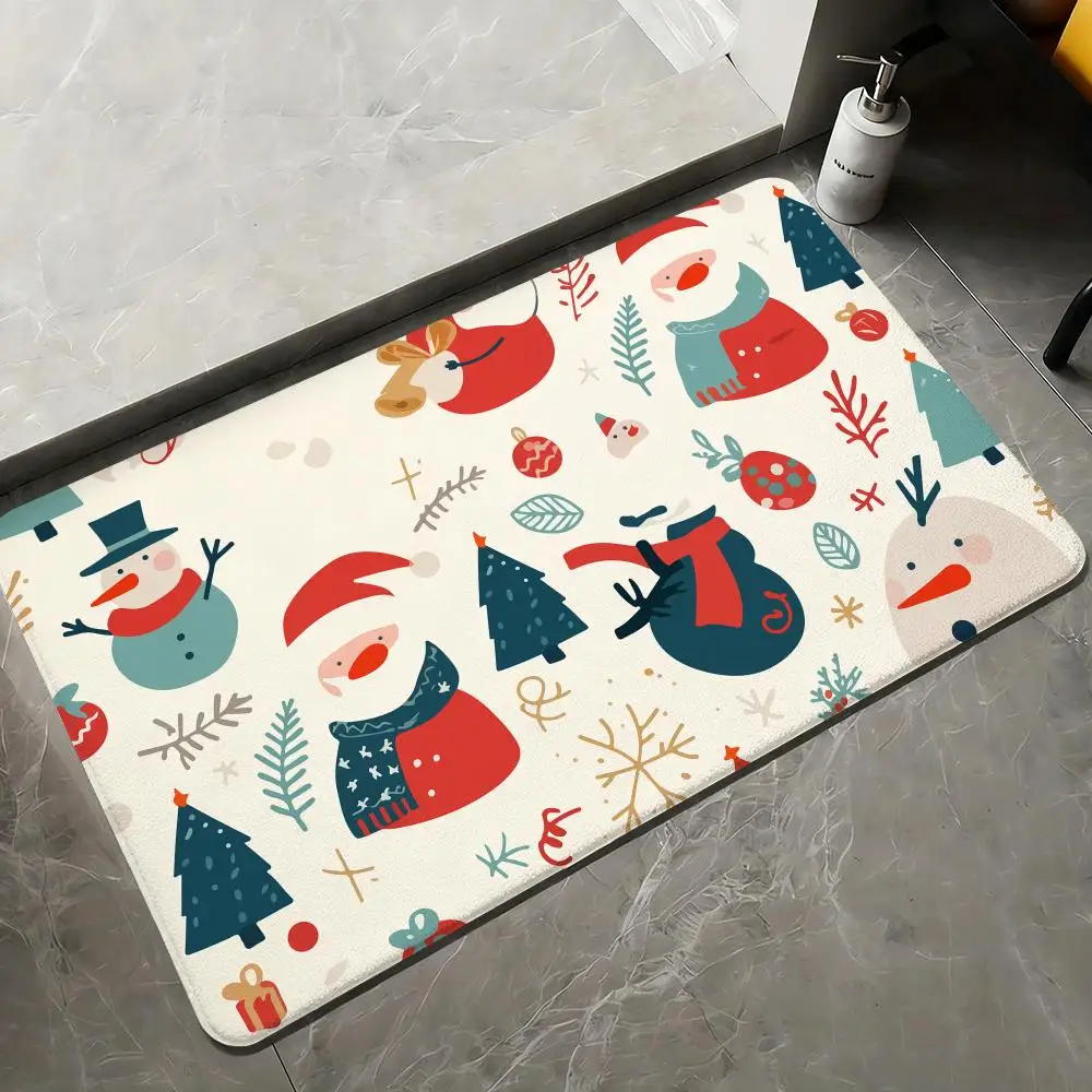 クリスマス柄デザインフロアマットフランネルラグソフト冬の暖かさフロアマット厚みのある滑り止めリビングルームホームドアマット用