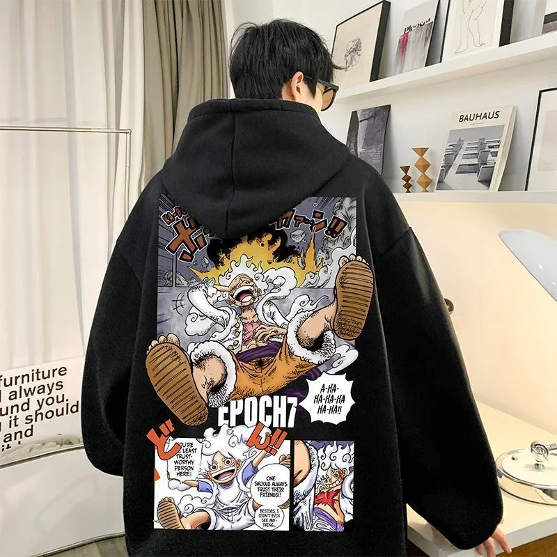 

One Piece Five-Class Luffy Comic Print Hoodie Men's Autumn and Winter Cartoons Peripheral Loose Pullover Jacket Gift Wholesale
