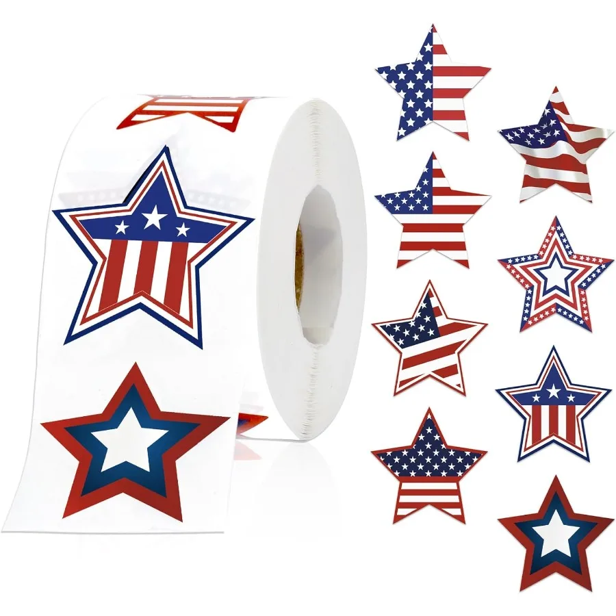 

American Flag Star Stirs 500 PCS 1.5 Inch Self Sealing of July Stirs USA Patriotic Labels Fourth of July Memorial Day Tags for