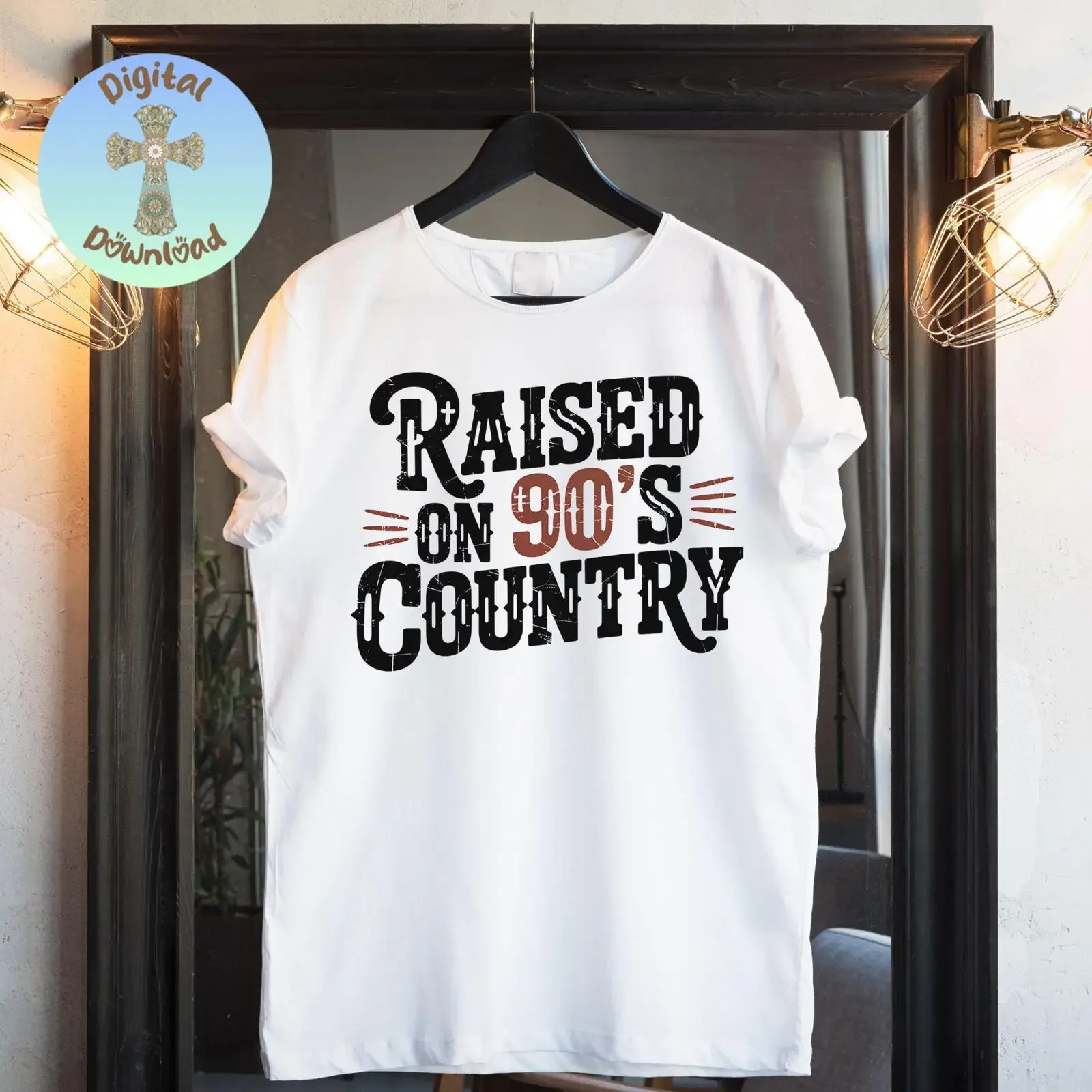 Raised on 90s Country Music PNG Retro Western Sublimation Design Vintage Cowboy Aesthetic Digital Download Fan  vintage Washed