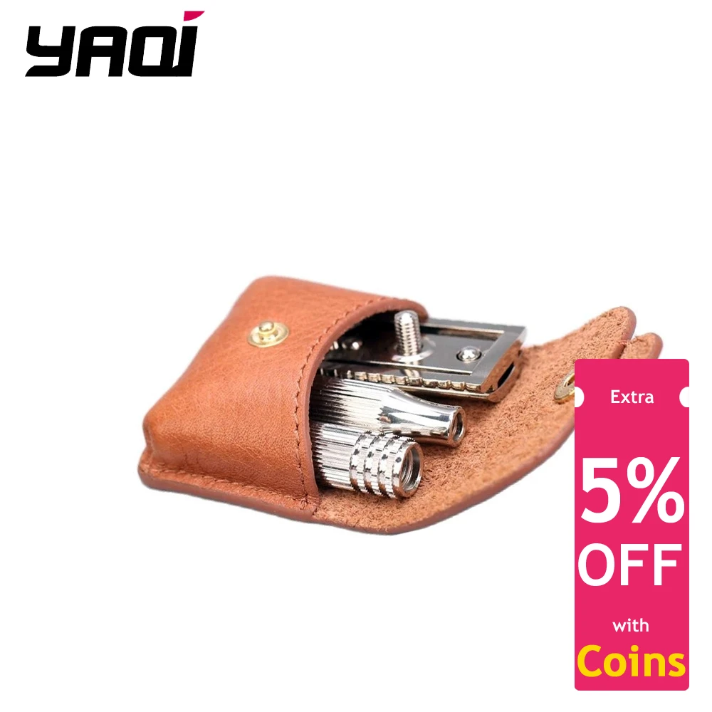 Yaqi Nickel Color Travel Razor With Leather Pouch for men