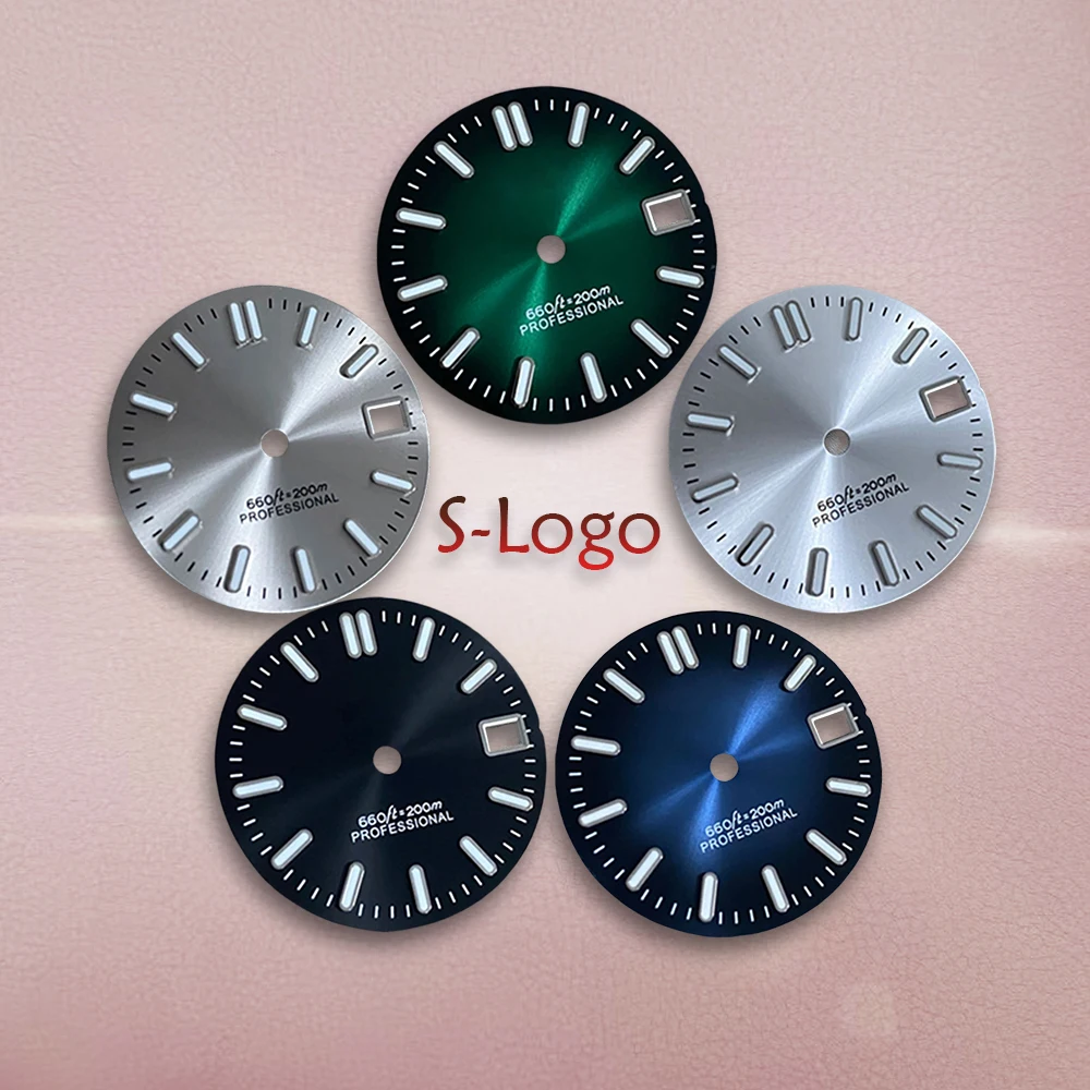 28.5mm new pattern S Logo NH35 dial watch dial C3 green luminous suitable for NH35 movement High Quality watch accessories