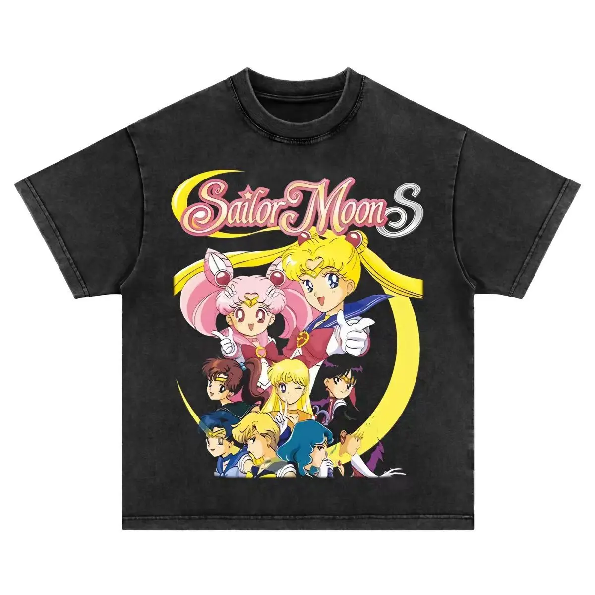 

Summer Explosion Ins Wind Anime Sailor Moon Washed Old Cotton Loose Crew Neck Short Sleeve T-Shirt Women and Men