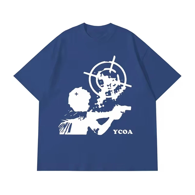 Men's T-Shirt Cotton Oversized Letter Gothic Summer Short Sleeve Tops Tees Korean Fashion Y2k Streetwear Vintage Unisex Clothing image 6