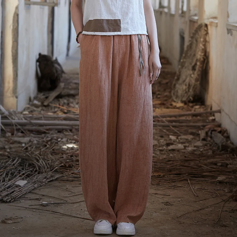 Pantalones Cargo holgados de lino y algodón para mujer, elegantes, Vintage, con cintura elástica, para Yoga, holgados, informales, de pierna larga, ropa de gran tamaño