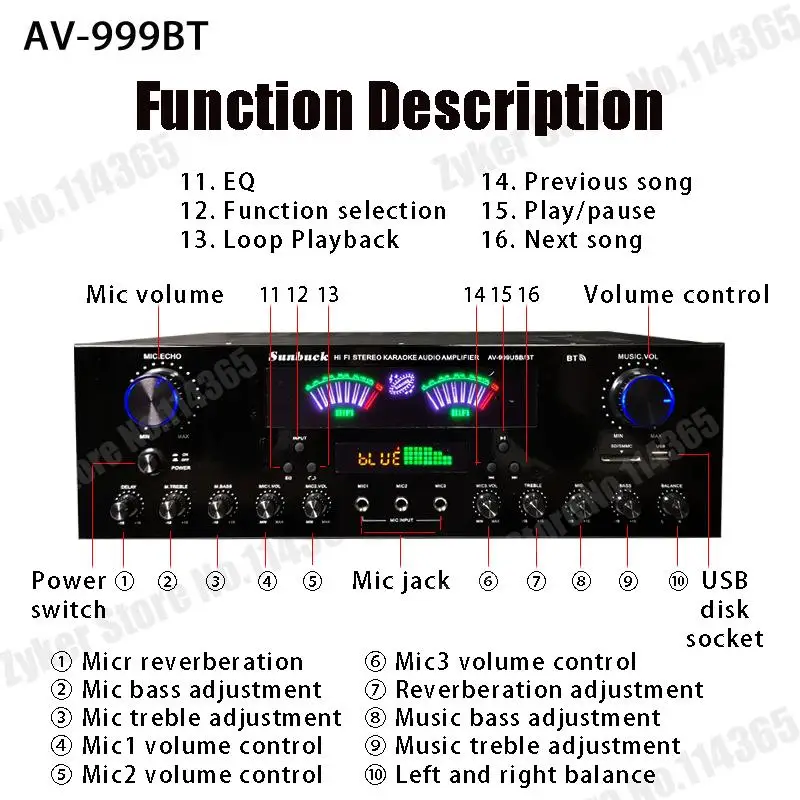 Hochleistungs-Soundverstärker SUNBUCK 999BT Bluetooth 5.0 Dual Dynamic Screen Stereo Hi-Fi Digitalverstärker für Heimkino-System – Detail 5
