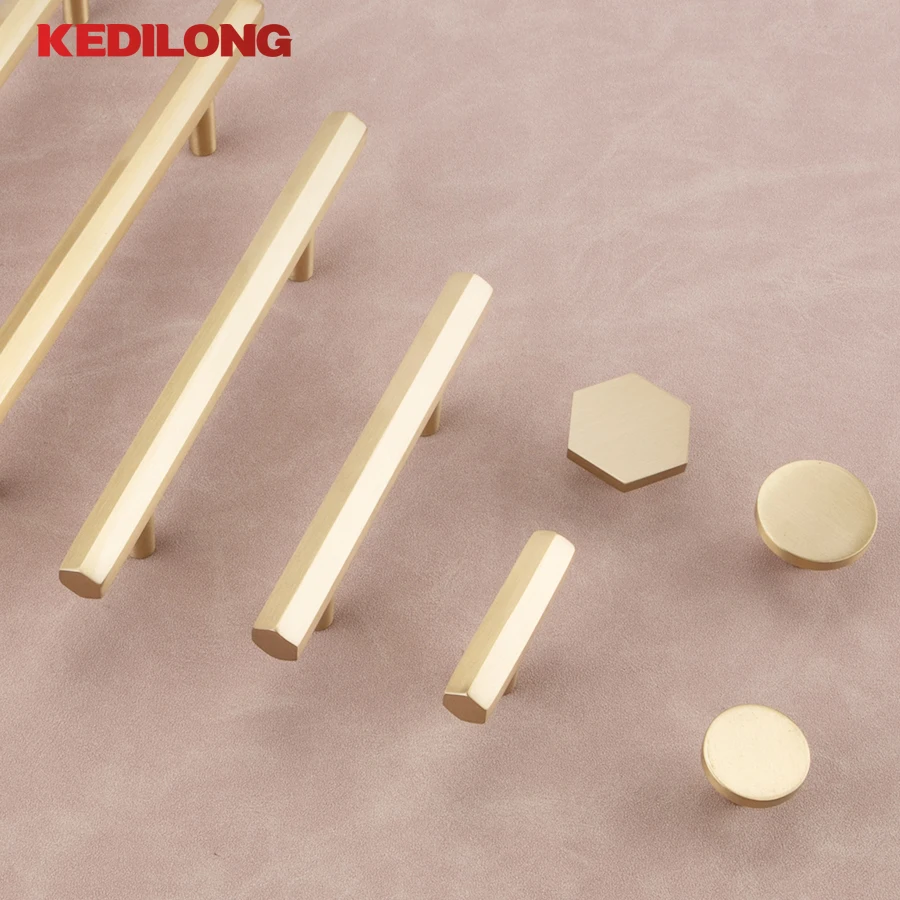 KEDLO Modern minimalist brass gold drawer long handle European luxury hexagonal knob furniture hardware kitchen cabinet handle