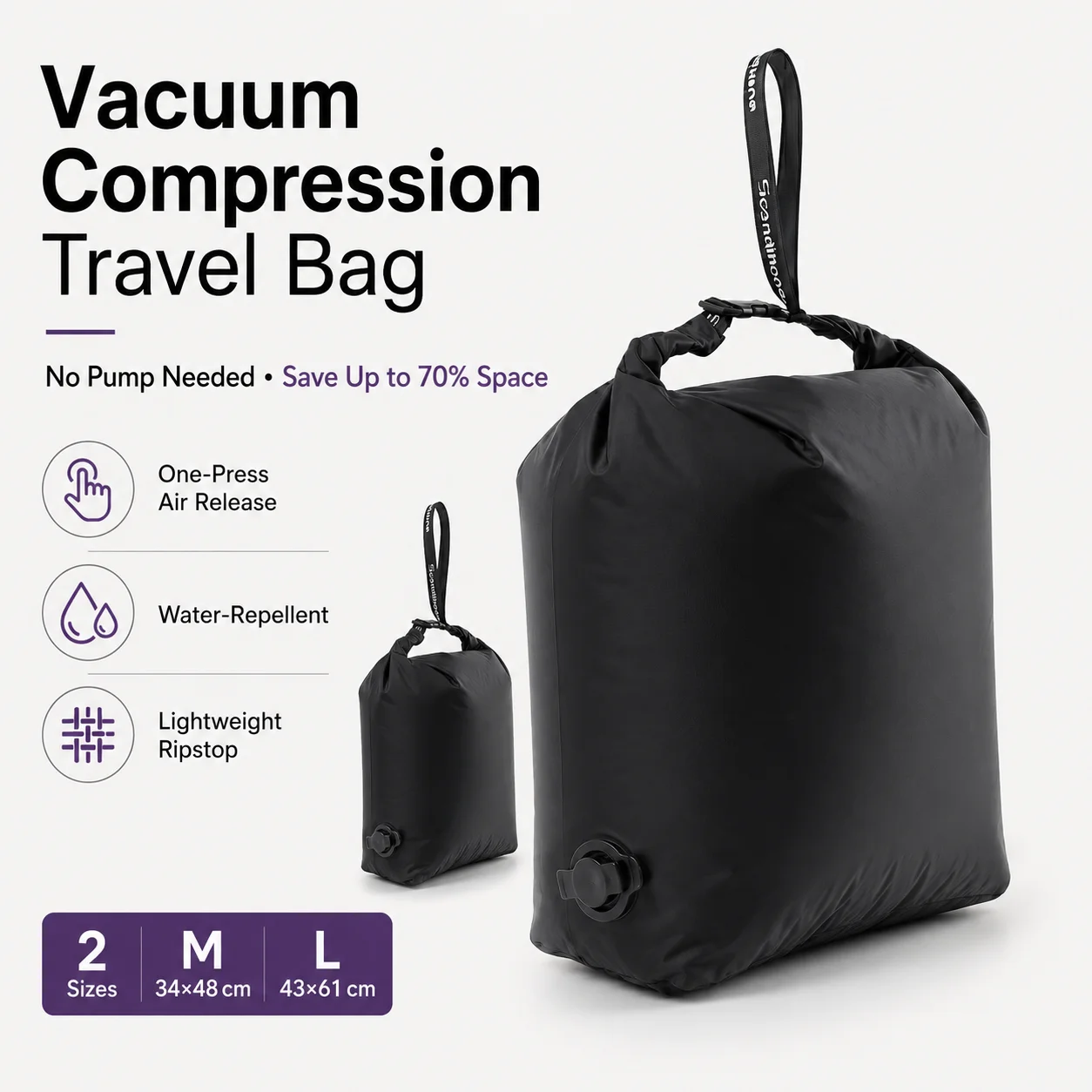 Waterproof Compression Bags for Clothes Vacuum Packing Bag Travel Luggage Organizer Space Saving Compression Cubes without Pump