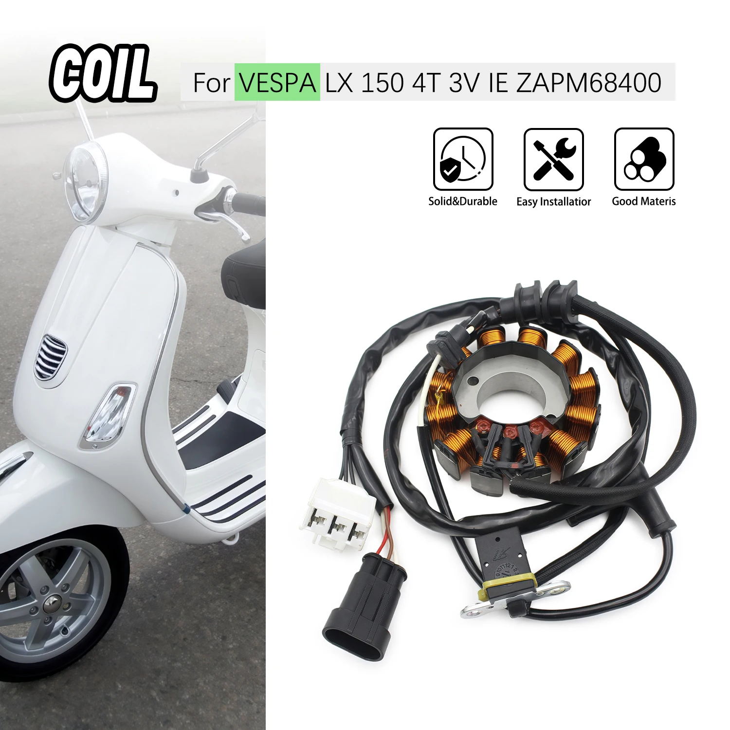 

For VESPA LX 150 4T 3V IE ZAPM68400 B016543 Motorcycle Coil Magneto Stator
