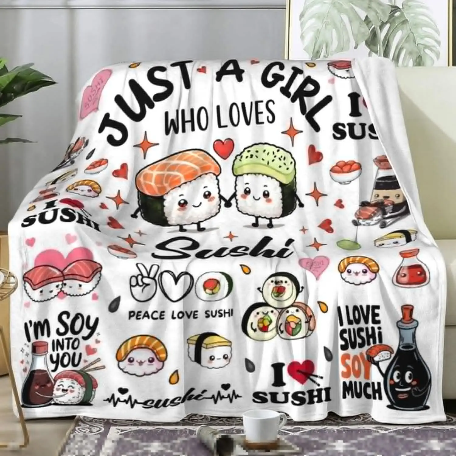 Sushi Blanket Gifts for Women Girls Teens,Japanese-Style Stuff Plush Funny Throw Blankets,Funny Gifts for Sushi Lovers Kids