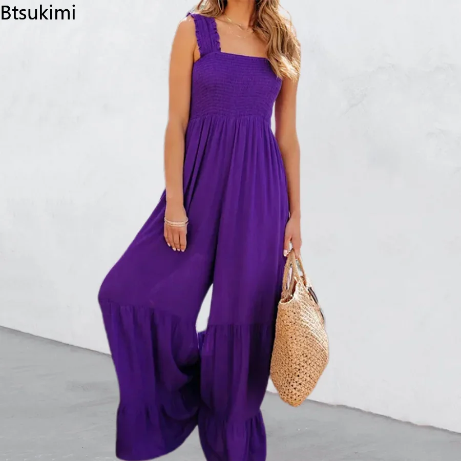 New 2024 Women's Summer Sexy Tank Top Jumpsuit High Waist Solid Loose Wide Leg Overalls Fashion New Sleeveless Jumpsuit Female