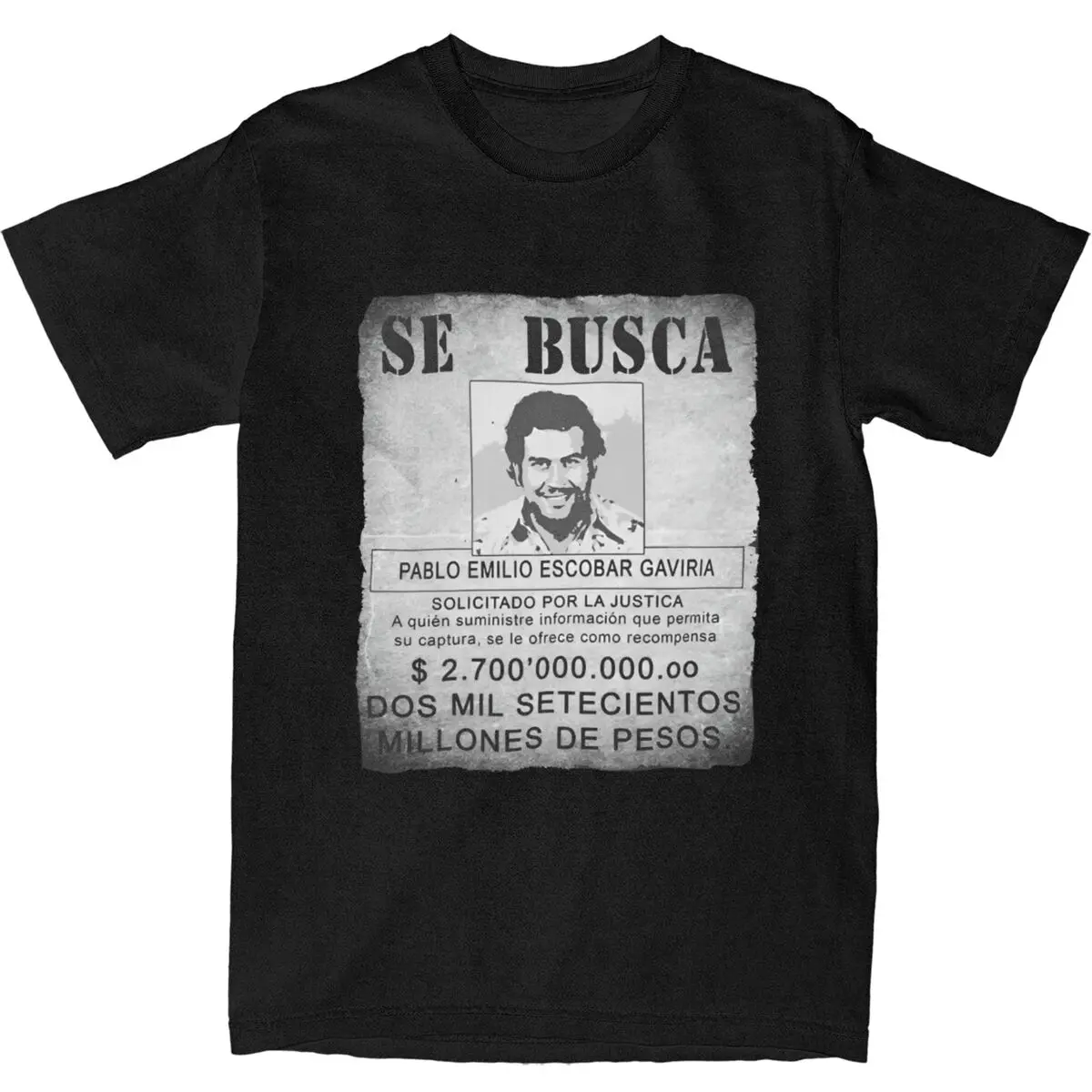 Men\'s Pablo Escobar Vintage T-Shirts Art Movie Cool Cotton Top Tees Summer Short Sleeve T Shirt O-Neck Fashion Tshirt Large Size