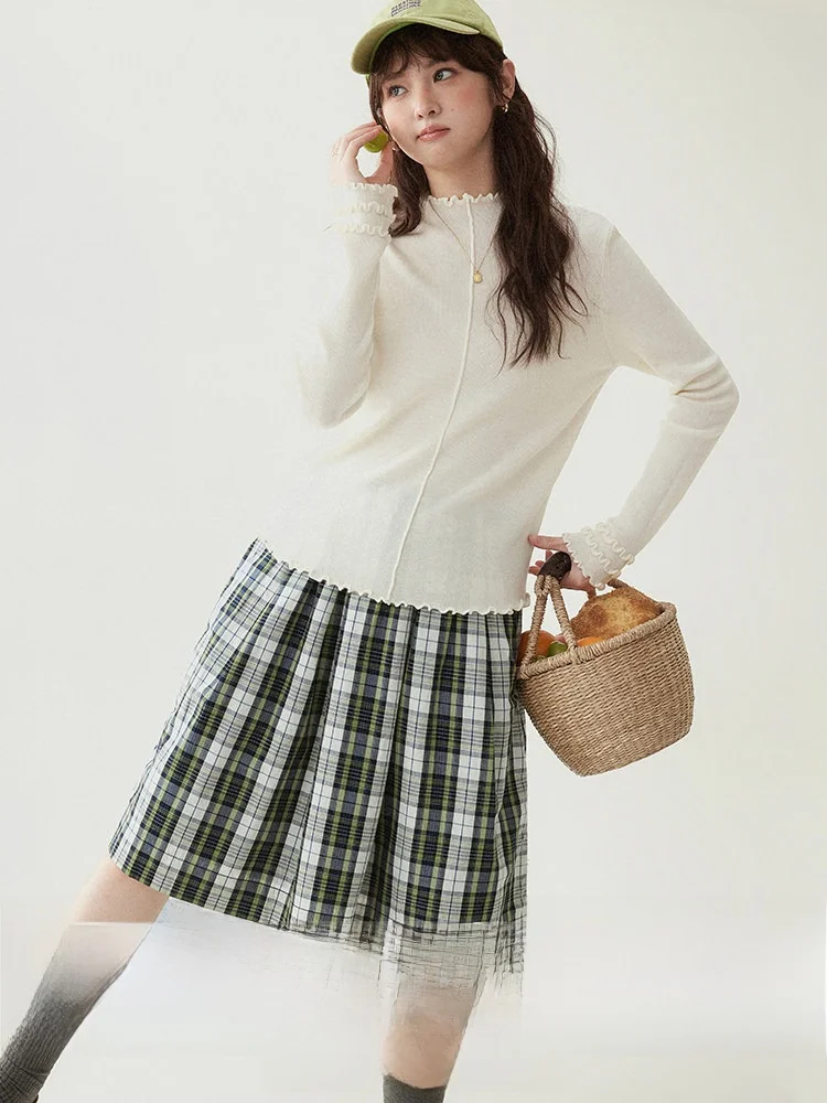 

AMUU Original Color Knitwear Women's Early Spring Slim Fit f High Collar Top Wood ain Inner Wear Korean Sle