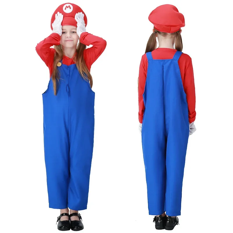 Anime Super Brothers cospaly costume Hats Luigi Plumber Cosplay  Women Girls Halloween Party Fancy Dress Parent-child Adult Kids