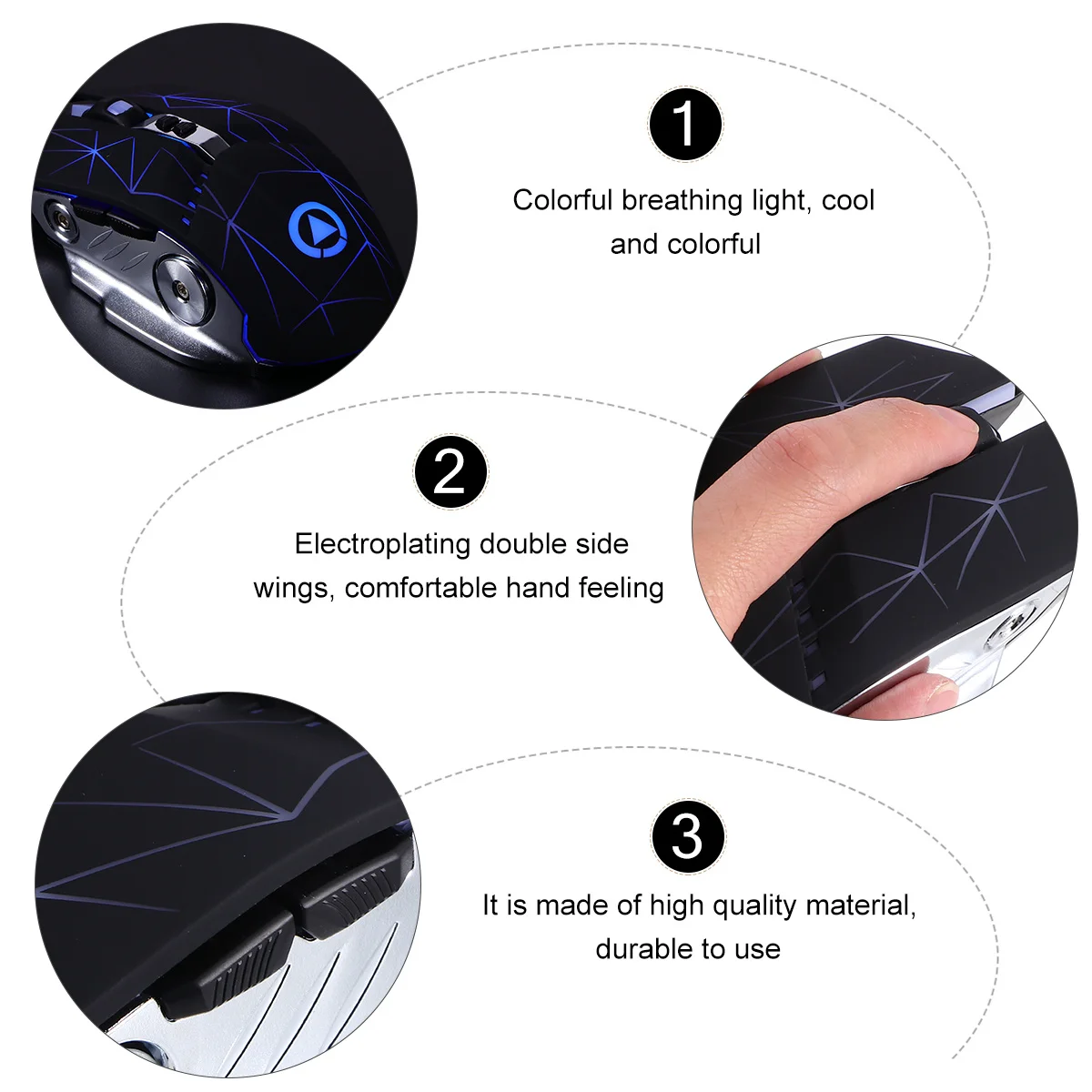 

Механическая игровая мышь USB, проводная, бесшумная, с цветной дышащей подсветкой, светодиодная, для ноутбука