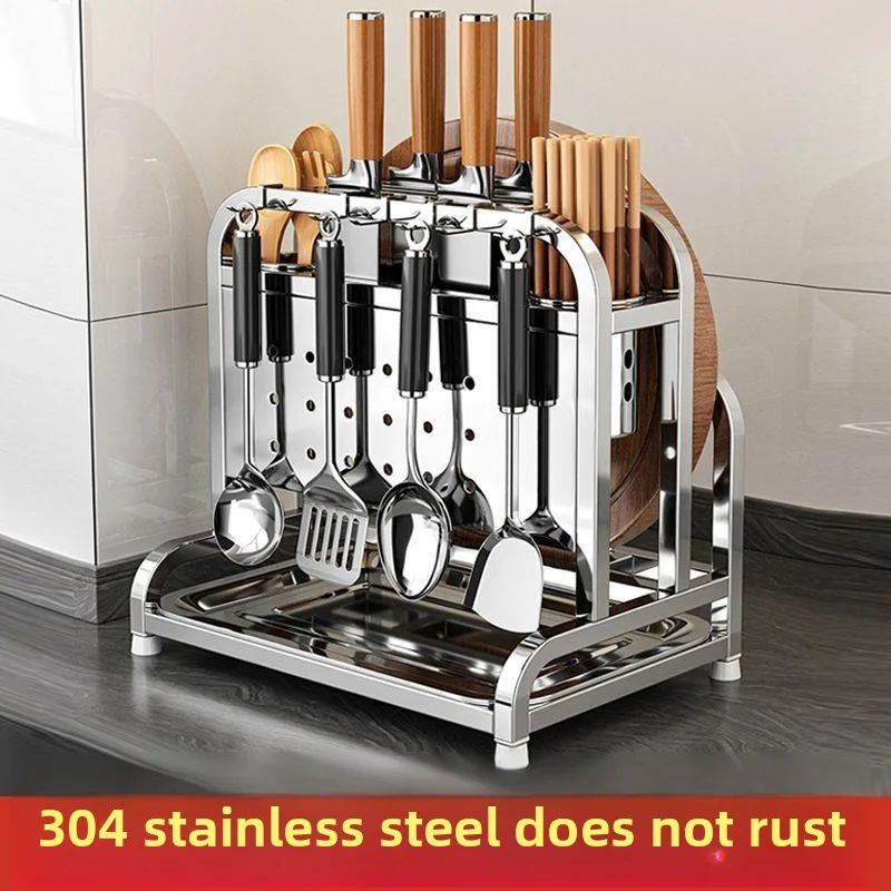 

Modern Simple SRM304 Stainless Steel Knife Rack Kitchen Pot Cover Cutting Board One-Piece Storage Shelf Countertop Cutting Bo...