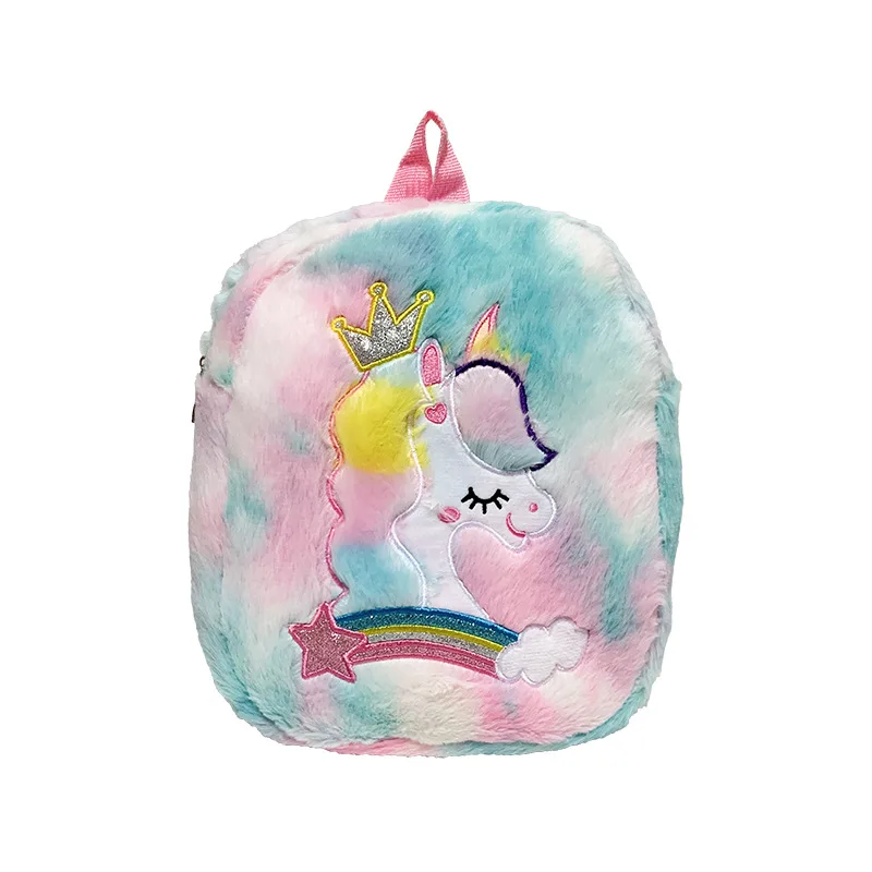 Children's Fashion Cartoon Lovely Unicorn Plush Leisure LED Light Backpacks Change Purse for Kindergarten Girls Children Gift