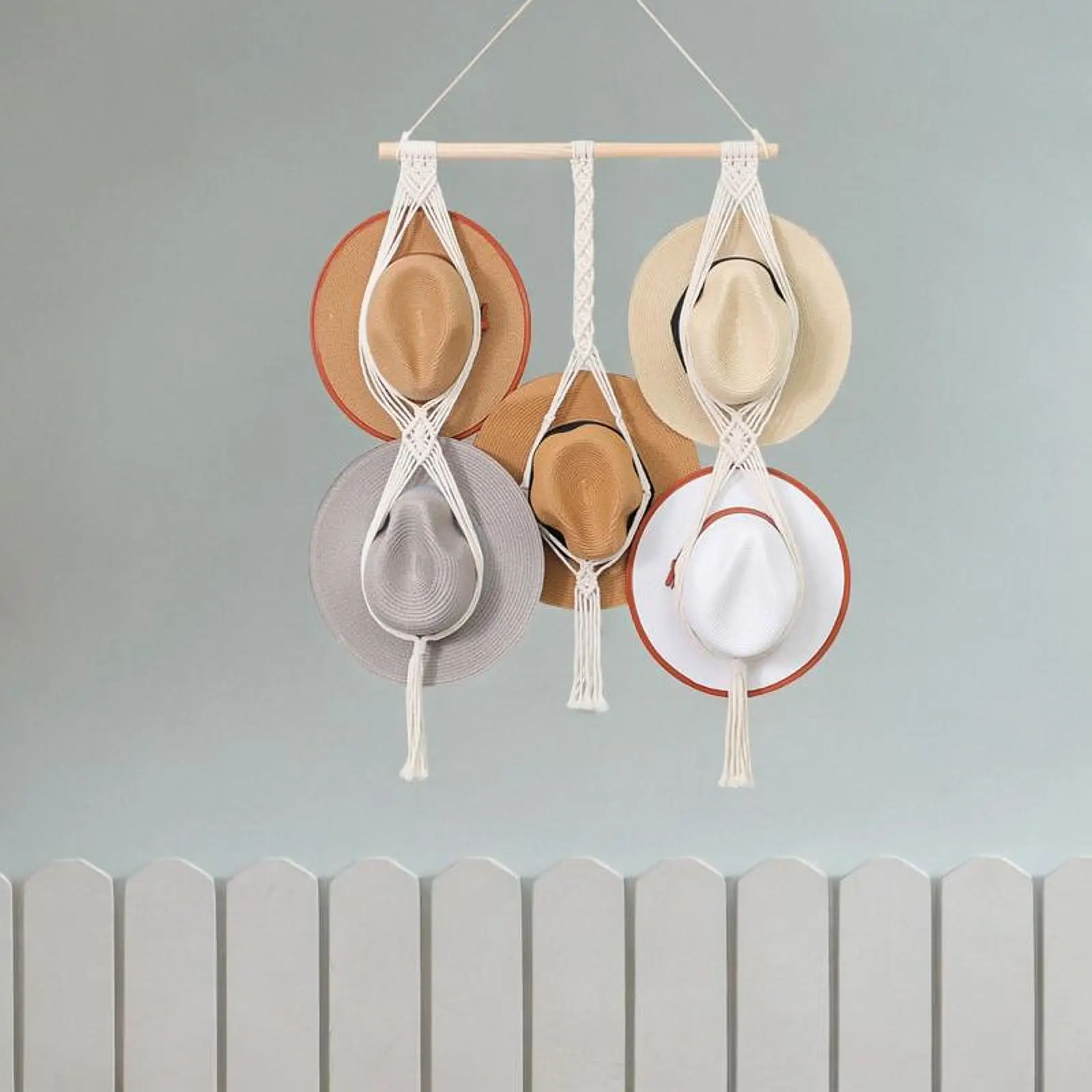 شماعة قبعة حائط مكرامية منسوجة يدويًا لمنظم قبعة رعاة البقر ذات حافة واسعة #3