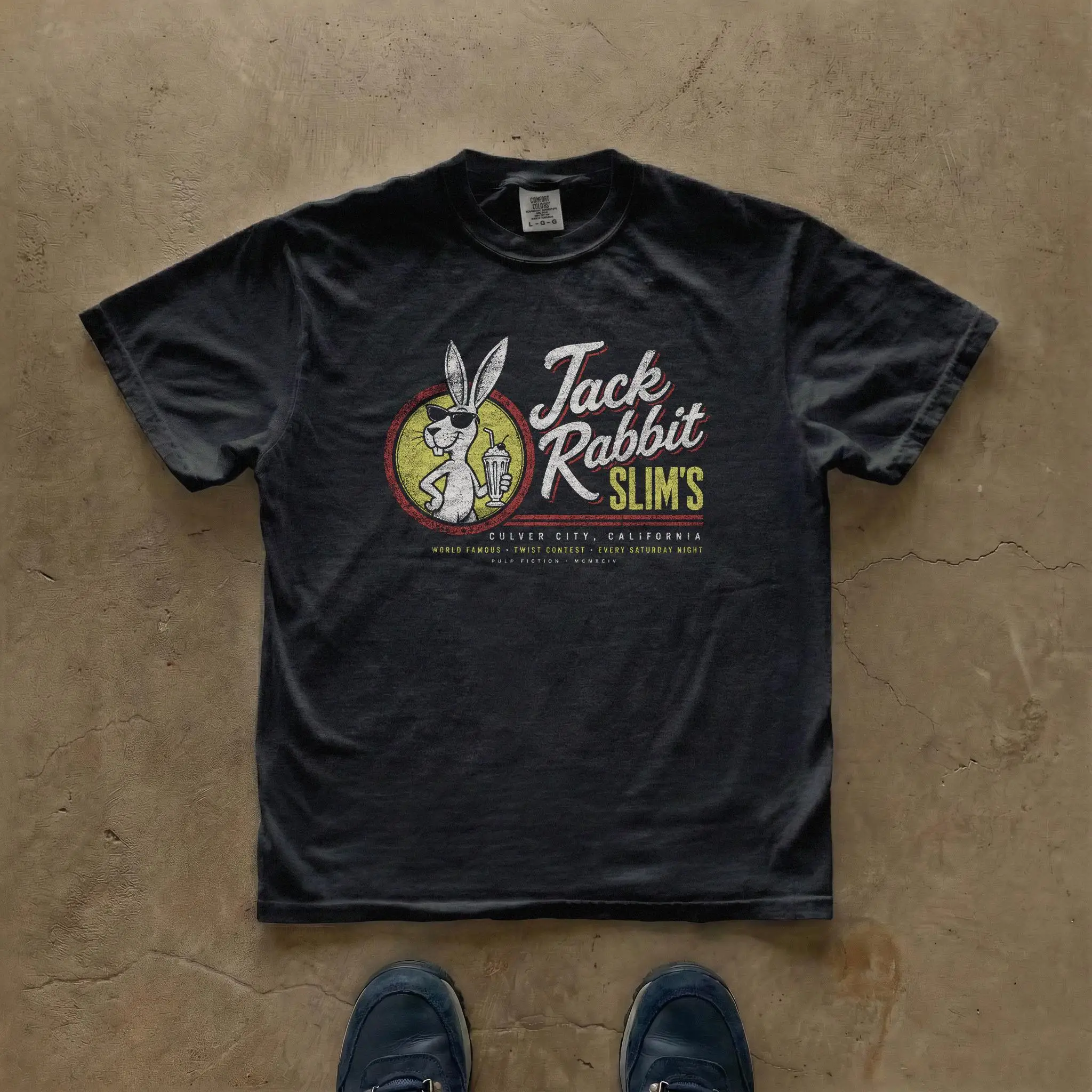 Jack Rabbit Slims Diner Logo T-shirt | Retro Milkshake Mascot | Pulp Fiction Tribute
