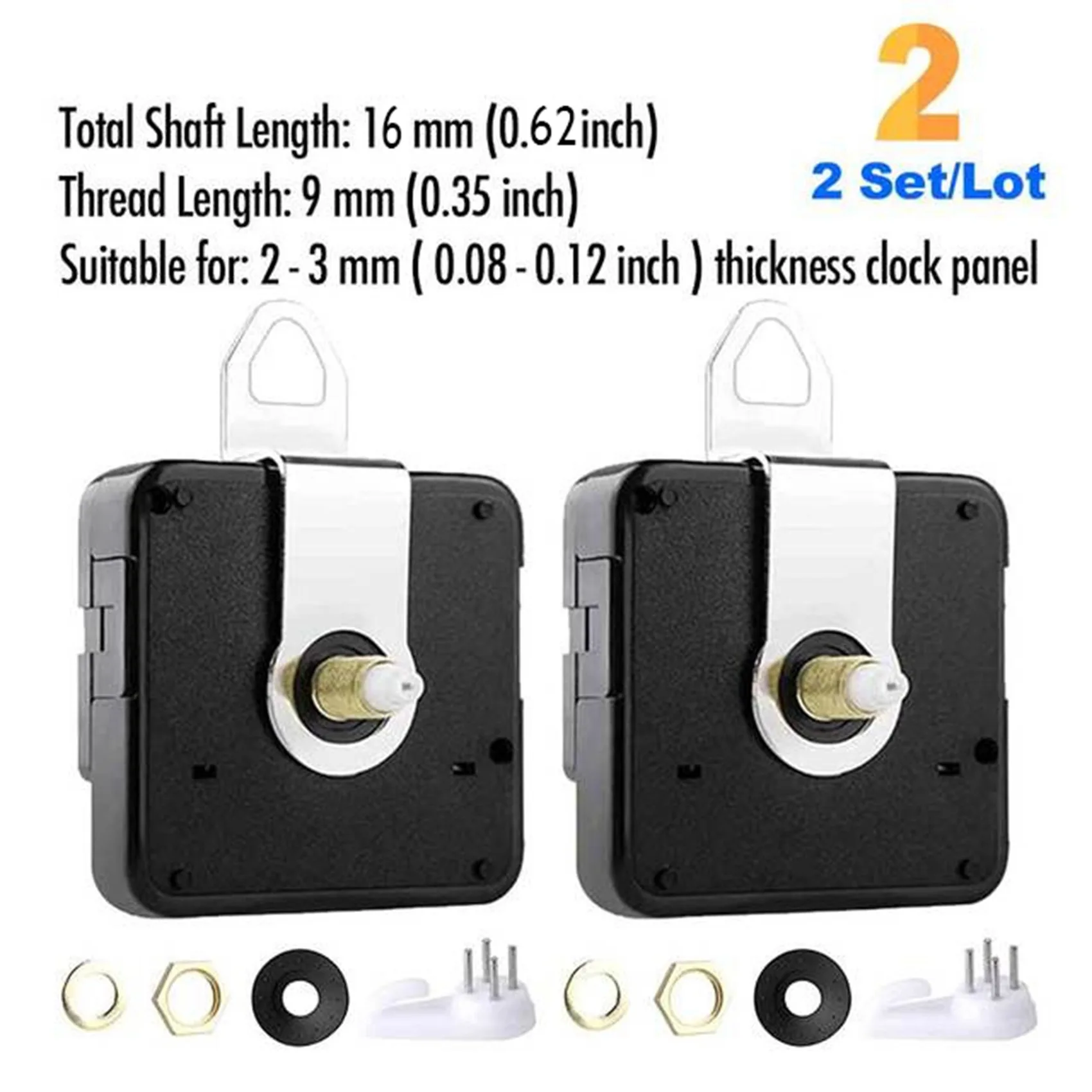 【HOT N07R】 2Pcs Silent DIY Quartz Wall Clock Movement Mechanism Kit for Repair Parts Replacement Home Decor Timepiece Tools 16mm