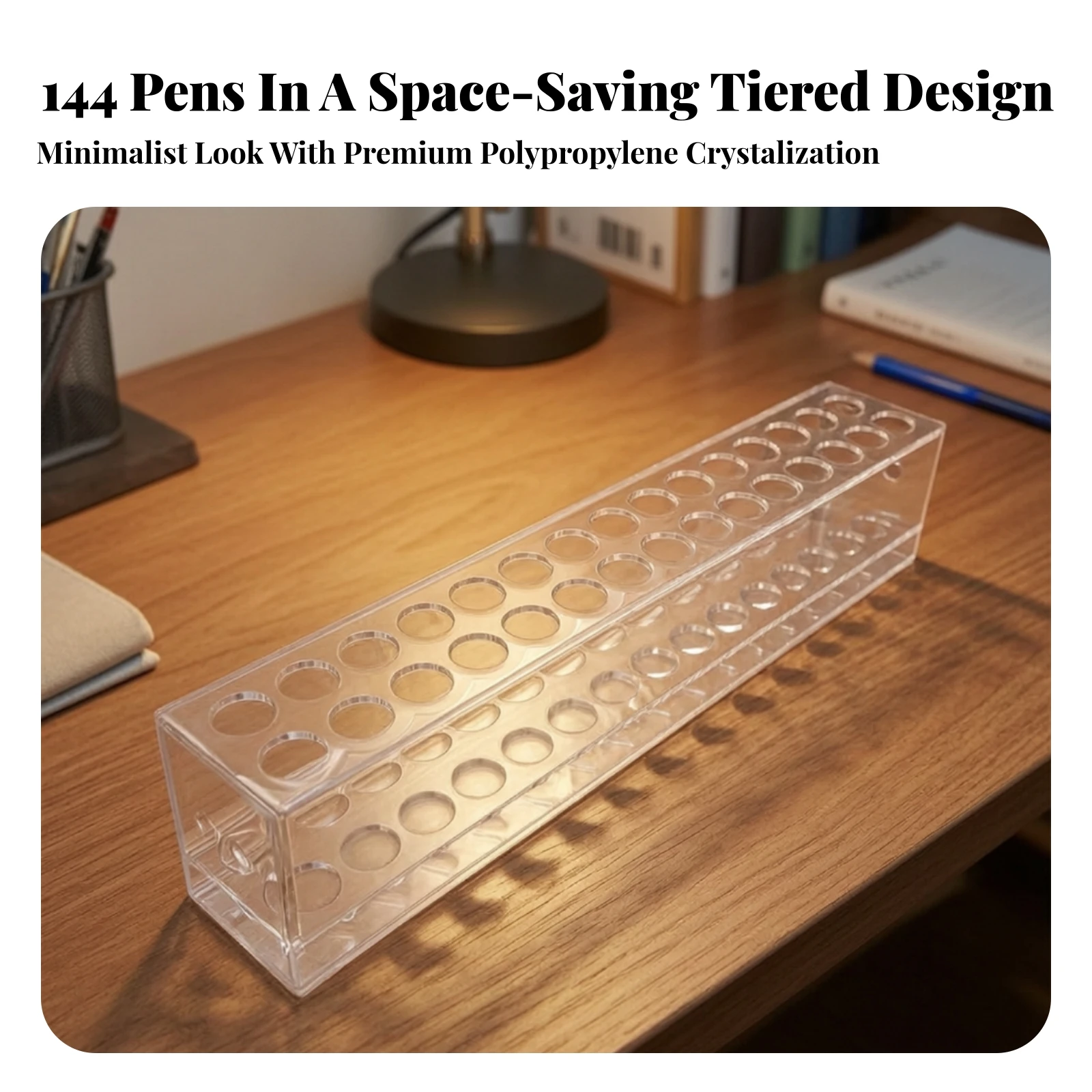 Marker Stand Transparent Pen Holder with Circular Holes Tiered Display Stand Space-Saving for Artists, Desk, Office