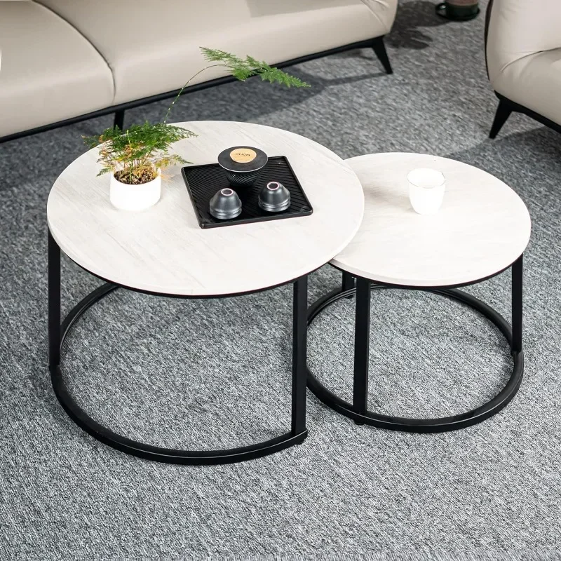 Round Nesting Coffee Table Circle Accent Tables for Small Spaces Side End Set of 2 Living Room Balcony Office