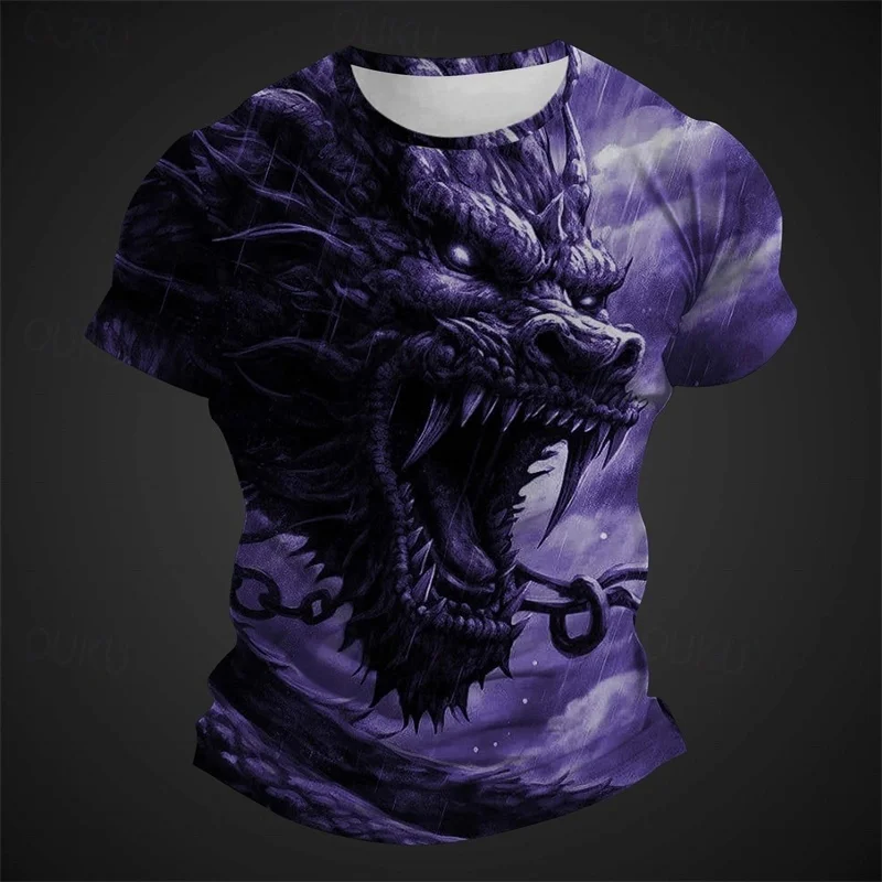 3D Printed Cool Chinese Dragon Pattern T Shirt For Men Summer O-Neck Loose Tops Short Sleeve Tees Casual Mythical Animal Tees