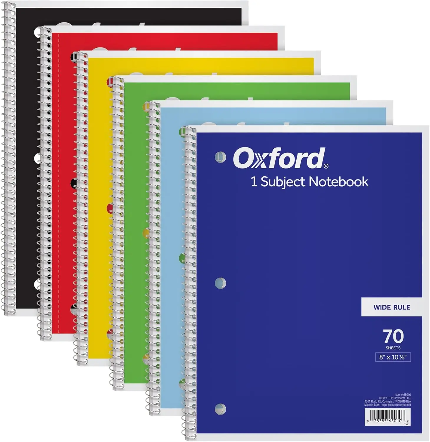 Oxford Spiral Notebook 6 Pack Loose Wide Gauge Spiral Notebook for School Use 1 Subject Journal 70 Pages