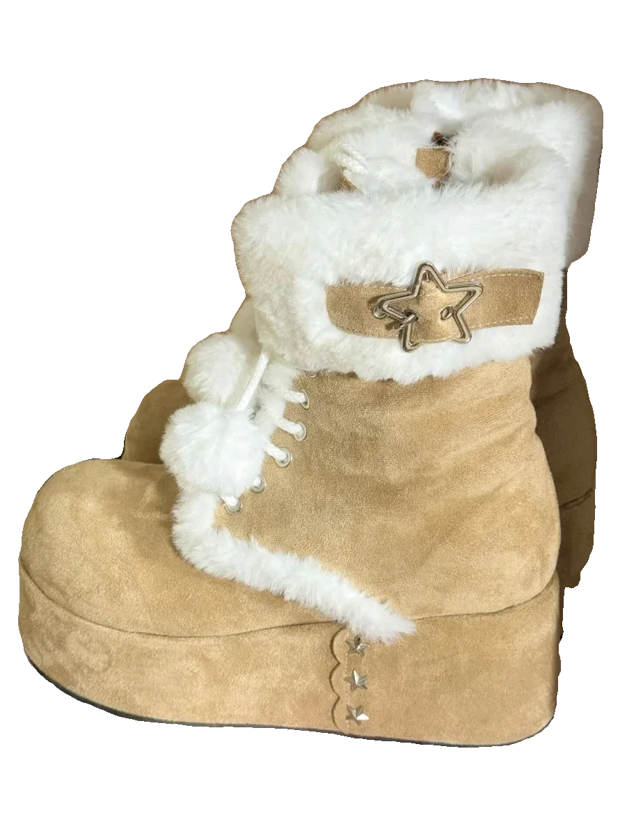 Snow Boots Women's Winter Plush Warm Fluffy Boot Thick Bottom Round Head Casual Kawaii Shoes High