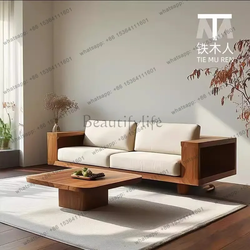 LS Wabi-Sabi Sofa im japanischen Stil, Massivholz, mittelalterliches Design, kreatives Sofa, B&B Hotel, Mehrpersonen-Sofa