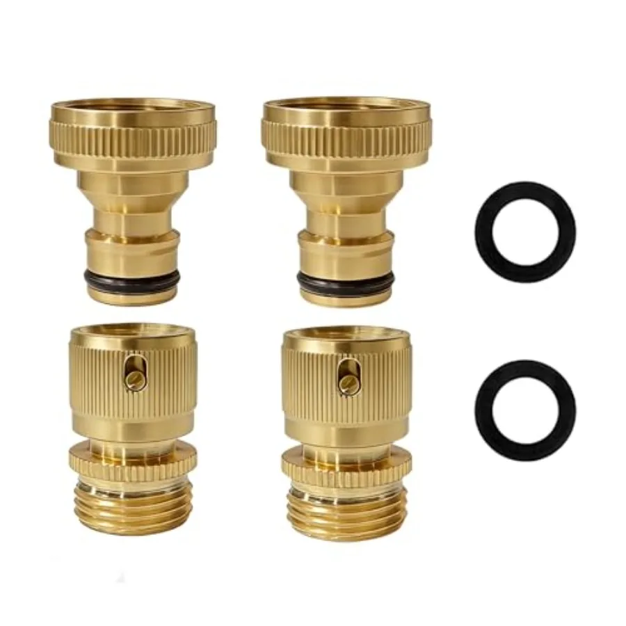 

3/4 Inch GHT Solid Brass Garden Hose Quick Connect Fittings Water Hose Connectors with Leak-Proof Seal for Outdoor Gardening an