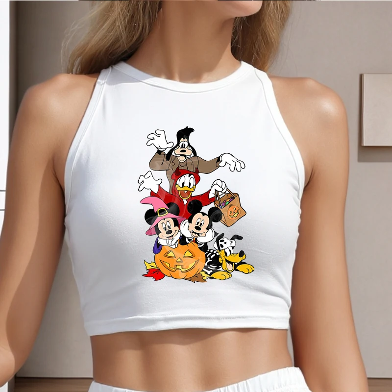

White Disney Halloween Woman Clothing SleevelessTees Cartoon Female Printed Mickey Tops T Shirt Y2k Custom Tanks Camis ﻿Clothes