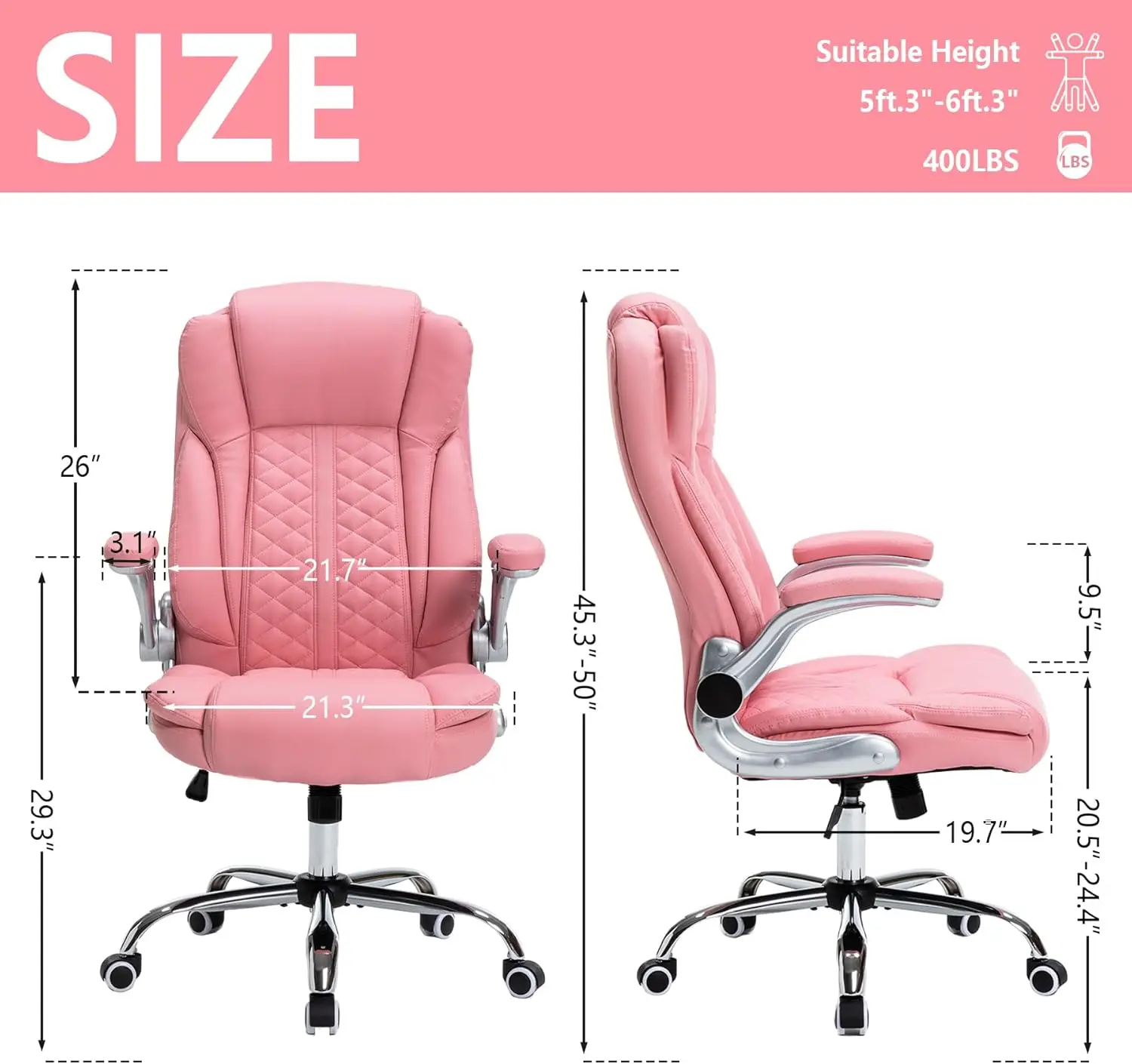 400 Pond Bureaustoel Met Opklapbare Armleuningen, Grote En Hoge Computerbureaustoel Voor Zware Mensen, Zwaar Ergonomisch
