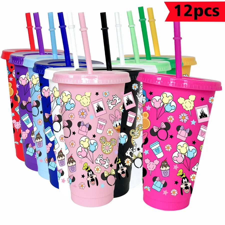 

12PCS/pack Disney, Mickey, flower 26oz multi-color plastic water cup party drink set birthday/back to school gift