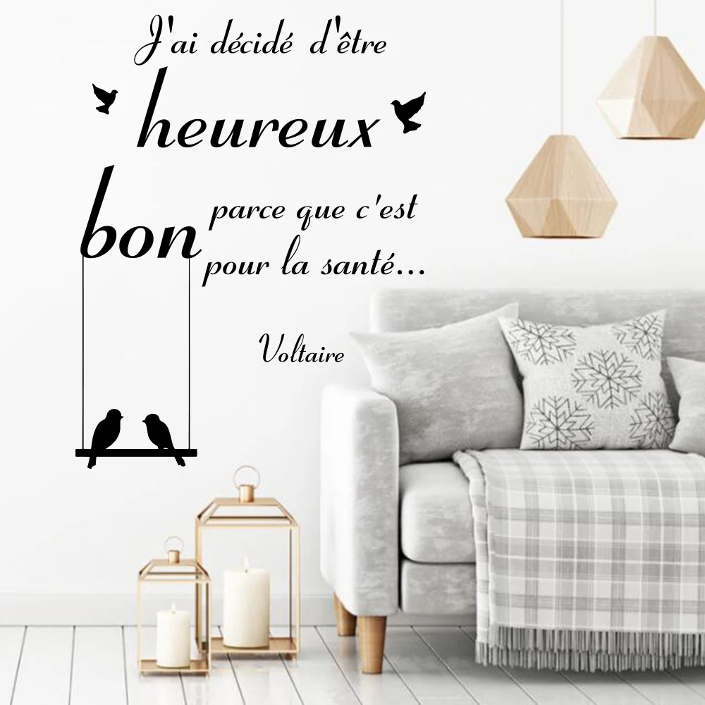 French Inspirational Quote Wall Sticker Bedroom Playroom Decided To Be Happy Because It's Good for My Health Family Wall Decal