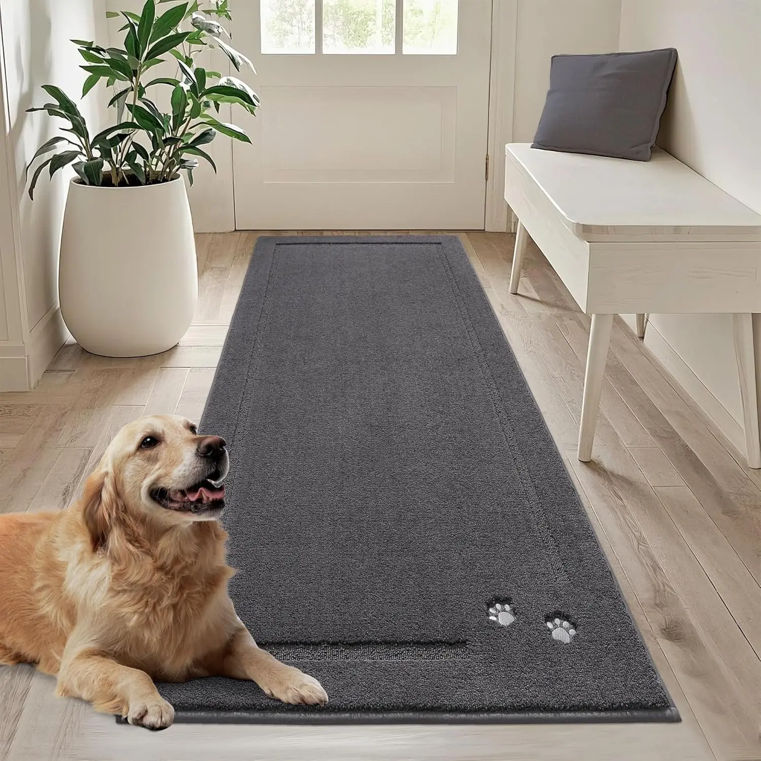 Dog Door Mat for Muddy Paws 32”x70” Dirt Trapper Absorbent Mud Mat for Dogs Non-Slip Washable Entryway Runner Rug Soft