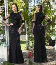 Tulle Sparkly Sequined Evening Dresses Black Mermaid Lantern Sleeves Illusion Elegant Formal Party Prom Gowns Robes De Soiree