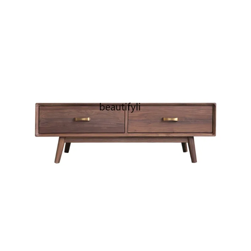 

Black Walnut Solid Wood Coffee Table Nordic Modern Minimalist Italian Style Light Luxury Japanese Style Solid Wood Living Room