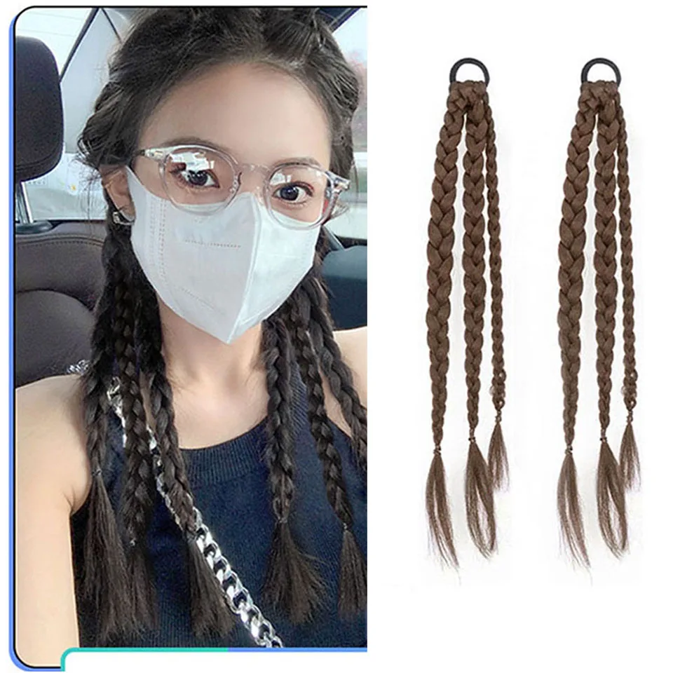 Synthetic Braided Ponytail Extensions  Hairpiece Long Pony Tail with Hair Tie Rubber Band Hair Blonde for Women Daily Use