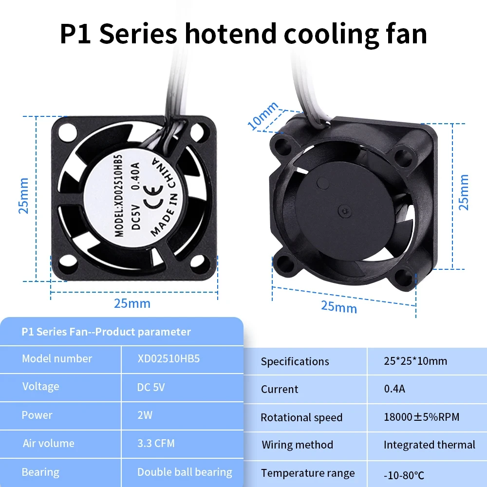 Wentylator 2510 do Bambu Lab X1/P1 A1, wentylator chłodzący hotend z kablem, szybkie chłodzenie do drukarek 3D Bambu X1C P1S P1P A1 A1 Mini — zdjęcie produktu 5