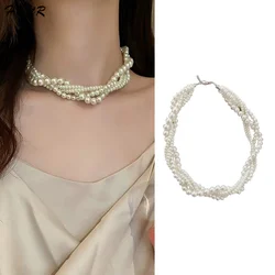 1Pcs Fashion Charm White Twining Pearl Choker Necklaces For Women Geometric Necklaces Weddings Bride Jewelry Accessories