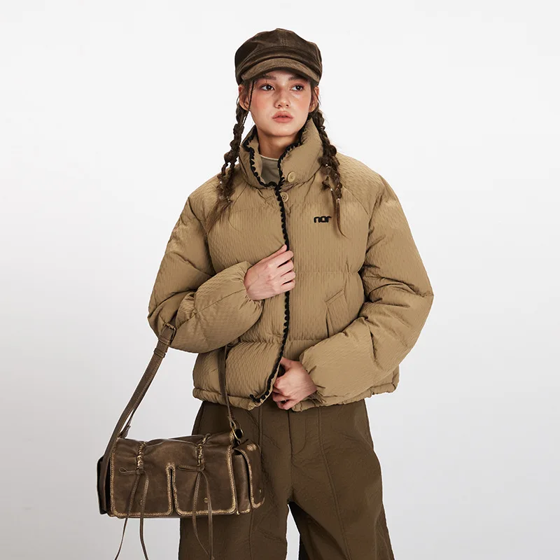 ONE TO WAN Elegant Winter Jackets For Women Fashion Cotton Korean Stand Collar Thicken Bread Parkas Casual Button Pocket Outwear