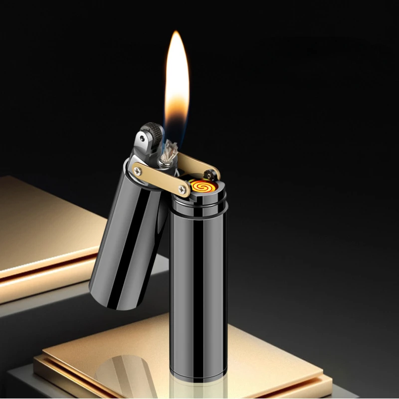 Cool Oil-electric Hybrid Dual-purpose Lighter Vintage Old-fashioned Wheel Lighter Tungsten Cigarette Lighter